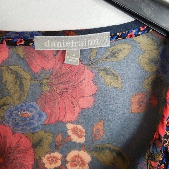 Boho Festival Daniel Rainn XS Floral Tunic Blouse Tassels Blouson Sleeve - Picture 6 of 7